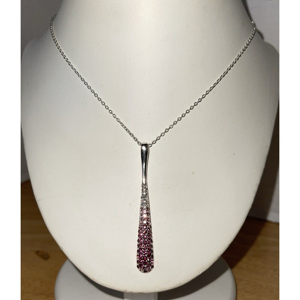 NVC Nataliya V Collister Pink Hombre Rhinestone Teardrop Pendant Chain Necklace